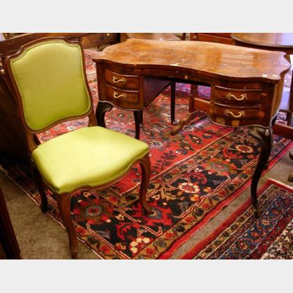 Northern Italian/German Partial Ebonized Inlaid Burl Veneer Serpentine Writing Desk and a Rococo Revival Uphols... 