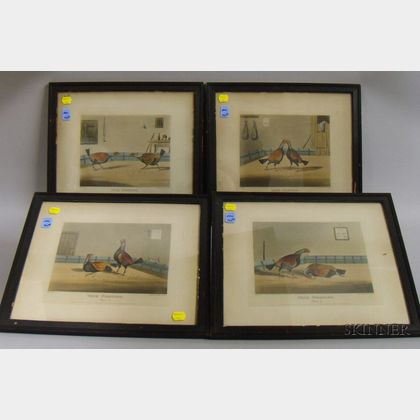 Four Framed Mid-19th Century Prints After George Alkin, Cock Fighting