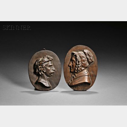 William Morris Hunt (American, 1824-1879) Two Oval Bas Relief Portrait Plaques: Thomas Couture