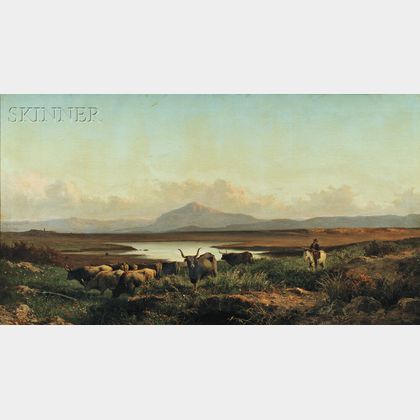 Achille Vertunni (Italian, 1826-1897) Campagna Vista with Cattle and Horseman