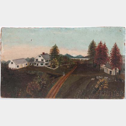 American School, Late 19th Century Landscape with White Farmhouse