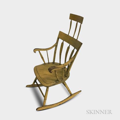 Yellow-painted Arrow-back Windsor Armed Rocking Chair