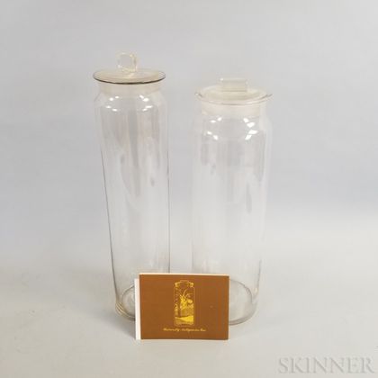 Two Tall Cylindrical Colorless Blown Glass Agassiz Jars