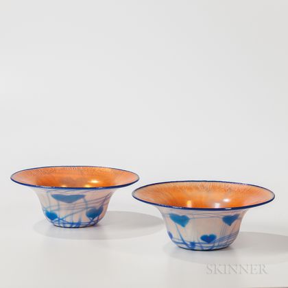 Pair of Imperial Art Glass Bowls with Hearts and Vine Decoration
