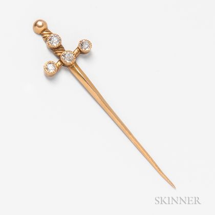 14kt Gold and Old European-cut Diamond Sword Pin