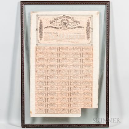 Framed 1864 Confederate $1,000 Bond