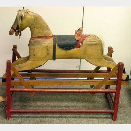 Late 19th Century Carved and Painted Wooden Hobby Horse. 