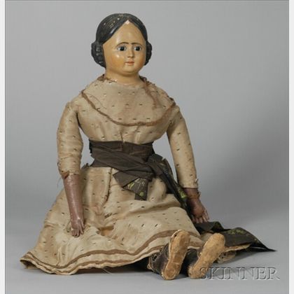 Large Papier-Mache Doll Shoulder Head Doll with Glass Eyes