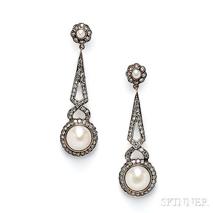 Split Pearl and Diamond Earpendants