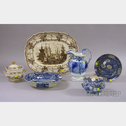 Six Pieces of English Mostly Transfer Decorated Staffordshire Tableware