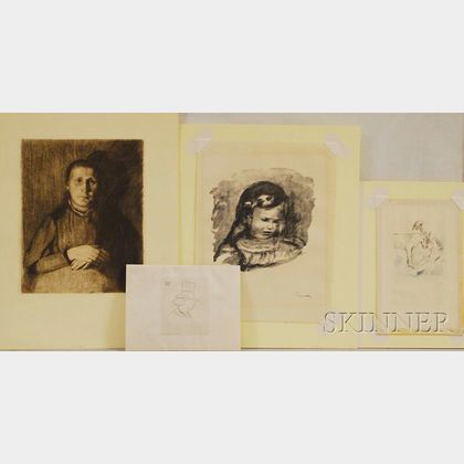 Four Unframed Works on Paper: Kathe Kollwitz (German, 1867-1945),Woman with Folded Hands
