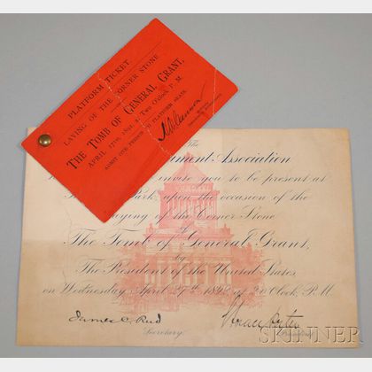 1892 Invitation and Platform Ticket for the Laying of the Corner Stone of the Tomb of General Grant