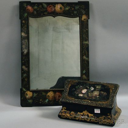Mother-of-pearl-inlaid and Gilt Lacquer Jewelry Box and Mirror
