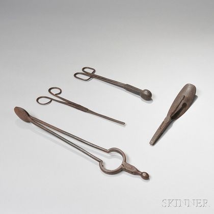 Two Wrought Iron Hair Curlers, Shoehorn/Pliers, and Ember Tongs