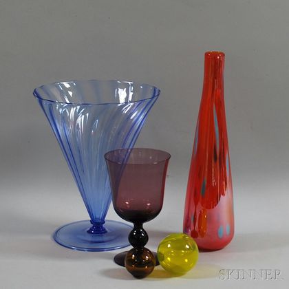 Five Colored Glass Items