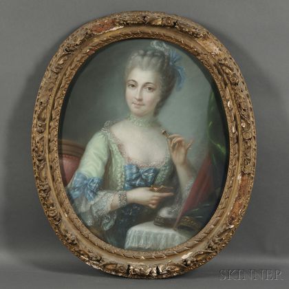 French School, 18th/19th Century Portrait of a Lady in Green at her Toilette, possibly Madame Pompadour
