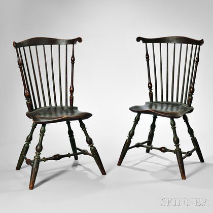 Fine Pair of Painted Fan-back Windsor Side Chairs