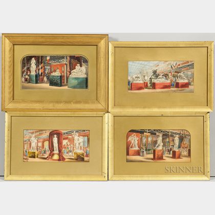 Attributed to George Baxter (British, 1804-1867) Four Views of Crystal Palace Interior Exhibits