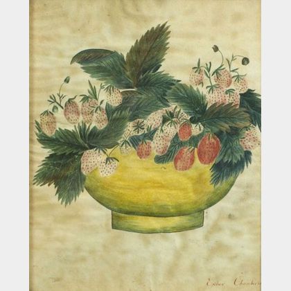 American School, 19th Century Strawberries in a Yellow Bowl.