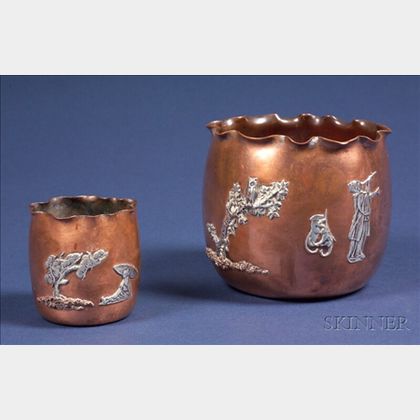 Two Gorham Japonesque Copper and Sterling Mounted Vases