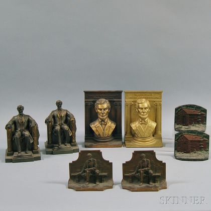 Eight Lincoln-related Cast Metal Bookends