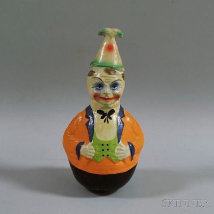 German Polychrome Painted Composition Roly Poly Clown Figure