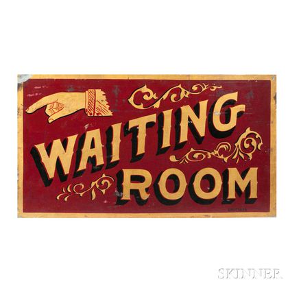 Painted and Gilt Sheet Tinned Iron "WAITING ROOM" Sign