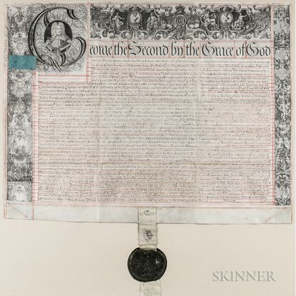 Reign of George II, King of England (1683-1760) Secretarially Signed Document 25 June 1735, with Royal Seal.