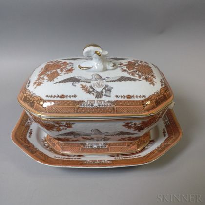 Chinese Export-style Eagle-decorated Porcelain Soup Tureen and Underplate
