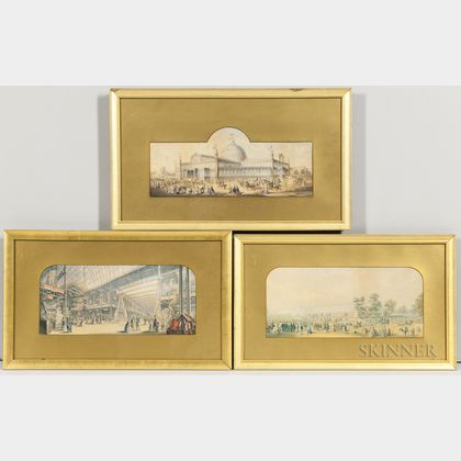 Attributed to George Baxter (British, 1804-1867) Three Views of 19th Century Expositions, Including Crystal Palace, London (... 