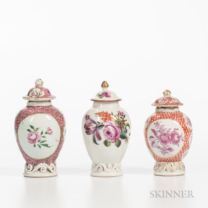 Three Polychrome Decorated Export Porcelain Jars