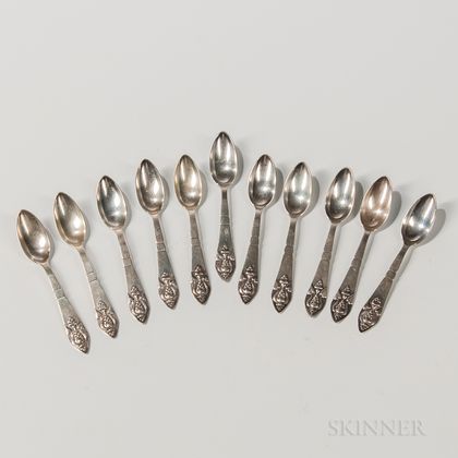 Eleven Georg Jensen "Fuchsia" Pattern Sterling Silver Teaspoons and Twelve "Blossom" Pattern Sterling Silver Demitasse Spoons