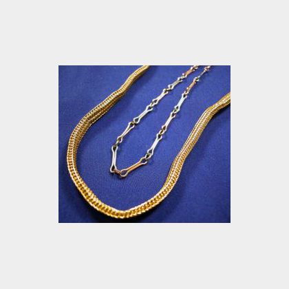 14kt Gold Necklace and Platinum and 14kt Gold Watch Chain