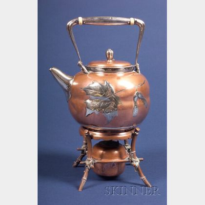 Tiffany & Co. Aesthetic Movement Copper and Sterling Teapot with Associated Stand