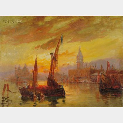 Walter Franklin Lansil (American, 1846-1925) Sunset in the Harbor