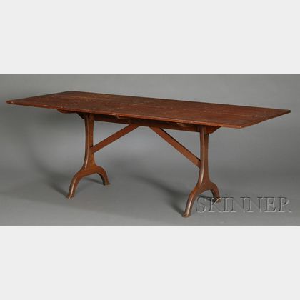 Shaker Cherry and Pine Red-painted Trestle Table