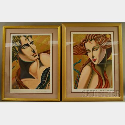 Moser (American, 20th/21st Century) Lot of Three Art Deco-style Prints: Adam, Eve