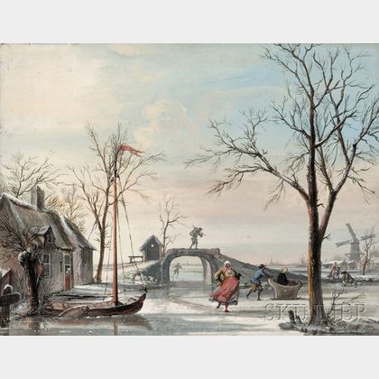 School of Cornelis Troost (Dutch, 1697-1750) Skaters on a Frozen Canal