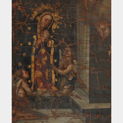 Spanish Colonial School, 18th/19th Century Madonna with Angels Holding Symbols of Christ's Passion