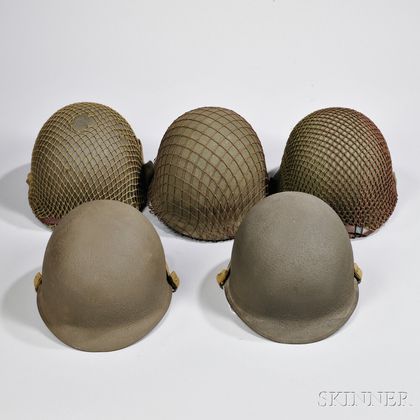 Five WWII M1 Helmets