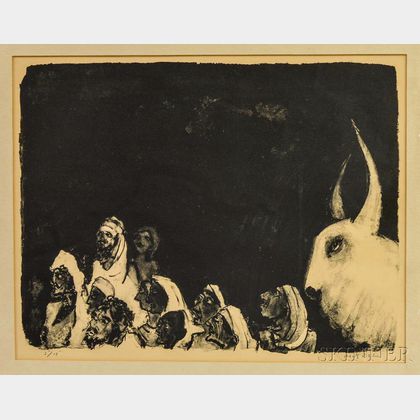 Adolf Arthur Dehn (American, 1895-1968) Hindu Bull and Beggars