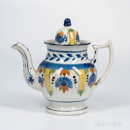 Polychrome Decorated Pearlware Teapot