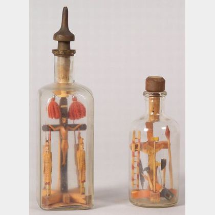 Two Polychrome Painted Carved Religious Bottle Whimsies