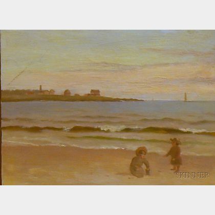 Framed Oil on Panel View of a Beach in Newport, Rhode Island