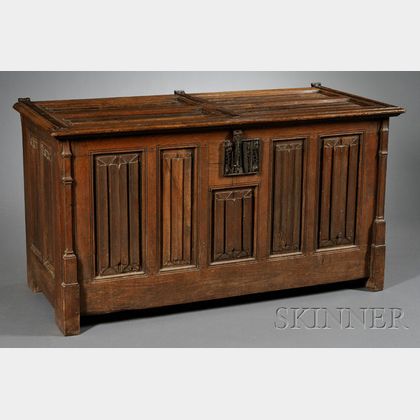 Gothic-style Oak and Wrought-iron Mounted Coffer