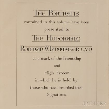Wanamaker, Lewis Rodman (1863-1928) Presentation Album, Signed Portraits of British Peerage, c. 1925.