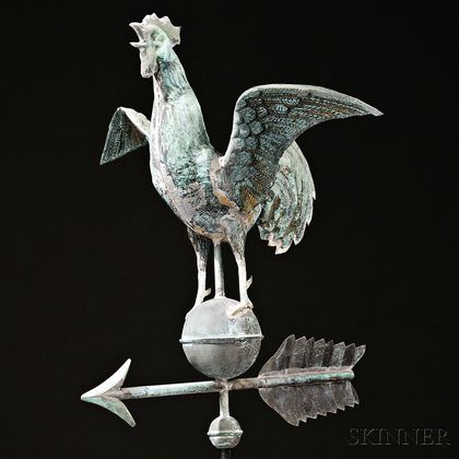 Molded Copper Crowing Rooster Weathervane