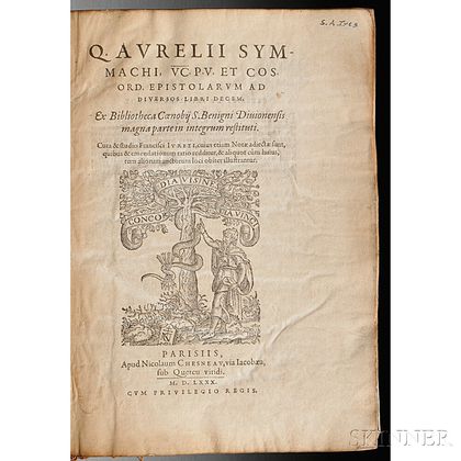 Symmachus, Quintus Aurelius (c. 340-c. 402) Ex Bibliotheca Coenobii S. Benigni Divionensis.