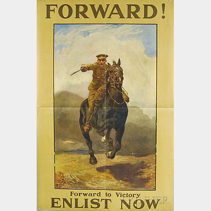 British Forward! Forward to Victory - Enlist Now WWI Lithograph Poster