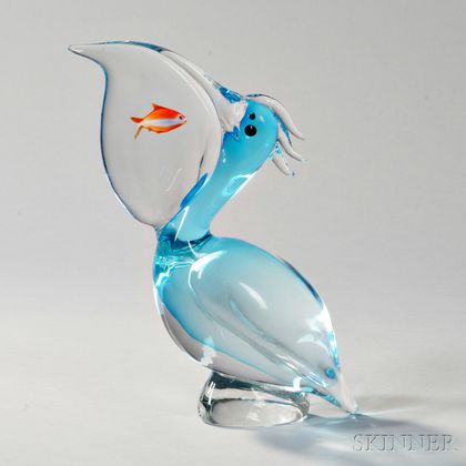 Pelican with Fish Glass Sculpture 